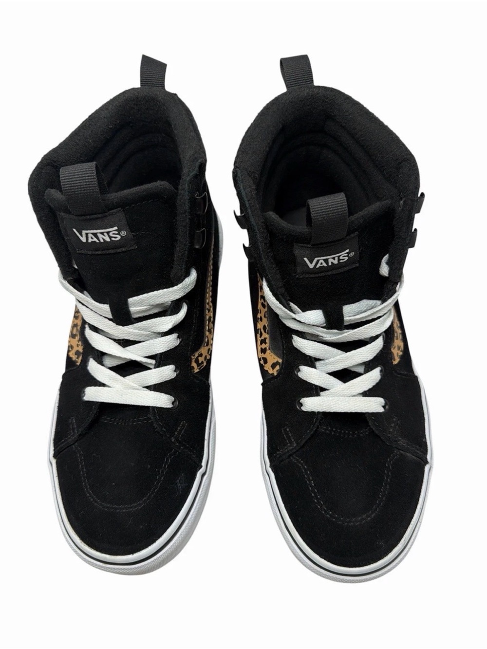 Vans Missy Size 5 Black High-Top Sneakers with Leopard Panel